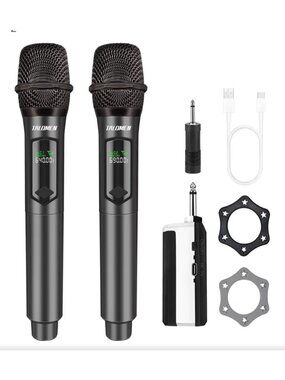 Set of 2 Talomen Wireless Microphone System Dual Handheld Cordless Dynamic Mic